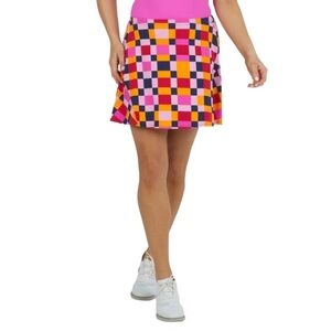 IBKUL Orange and pink plaid sport skort, size M